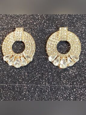 Gold Crystal Circle Drop Earrings